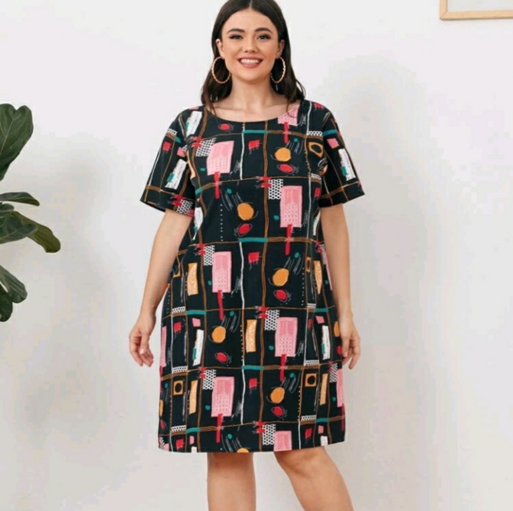 #34 Brand New Plus Geometric Print Tunic Dress